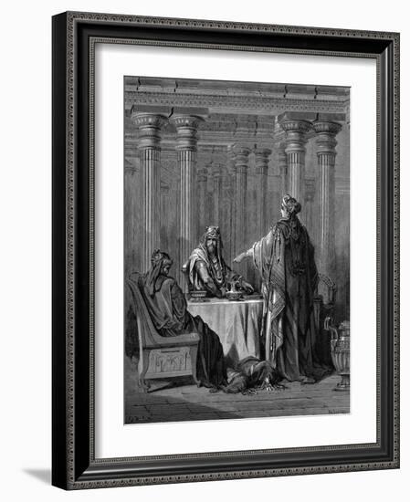 Esther (C450 B) before Her Husband King Ahasuerus (Xerxes) of Persia, 1866-Gustave Doré-Framed Giclee Print