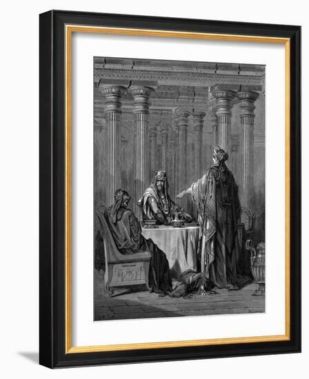 Esther (C450 B) before Her Husband King Ahasuerus (Xerxes) of Persia, 1866-Gustave Doré-Framed Giclee Print