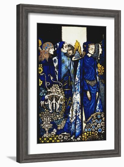 Etain, Helen, Maeve and Fand, Golden Deirdre's Tender Hand'. 'Queens', Nine Glass Panels Acided,…-Harry Clarke-Framed Giclee Print