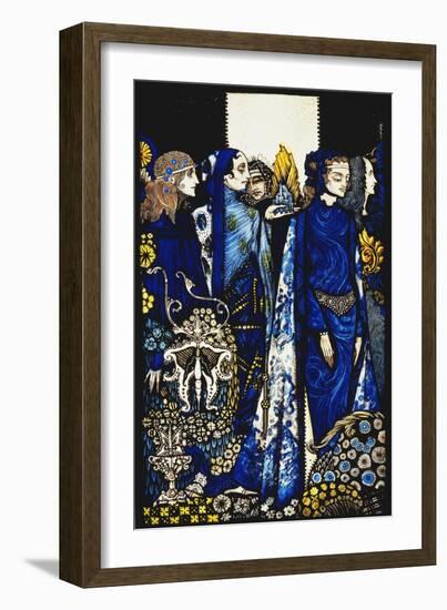 Etain, Helen, Maeve and Fand, Golden Deirdre's Tender Hand'. 'Queens', Nine Glass Panels Acided,…-Harry Clarke-Framed Giclee Print