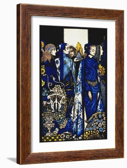 Etain, Helen, Maeve and Fand, Golden Deirdre's Tender Hand'. 'Queens', Nine Glass Panels Acided,…-Harry Clarke-Framed Giclee Print