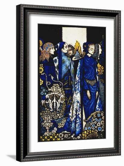 Etain, Helen, Maeve and Fand, Golden Deirdre's Tender Hand'. 'Queens', Nine Glass Panels Acided,…-Harry Clarke-Framed Giclee Print