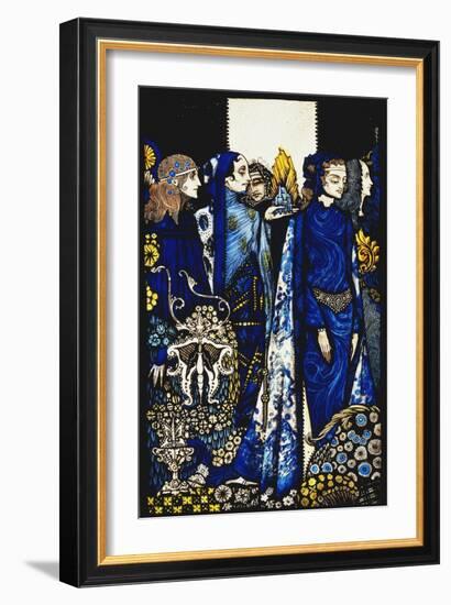 Etain, Helen, Maeve and Fand, Golden Deirdre's Tender Hand'. 'Queens', Nine Glass Panels Acided,…-Harry Clarke-Framed Giclee Print