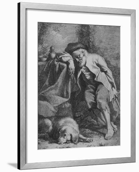 Etching by Francesco Londonio Da Napoli of Old Man Sleeping, Leaning on Table, His Dog Close By-null-Framed Photographic Print