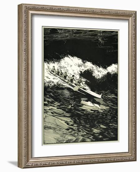 Etching of Outrigger Canoe, Hawaii-null-Framed Art Print