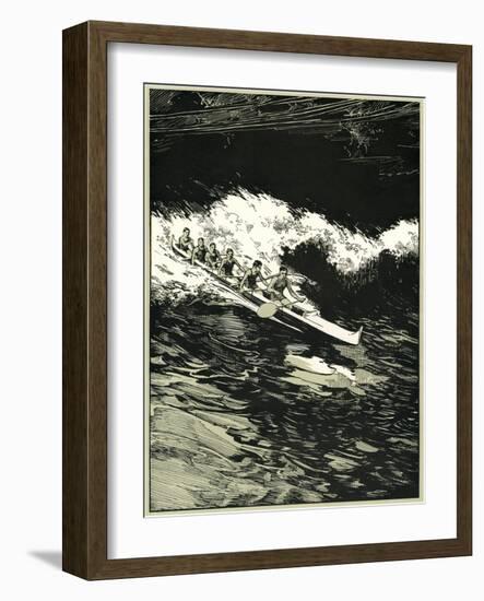 Etching of Outrigger Canoe, Hawaii-null-Framed Art Print