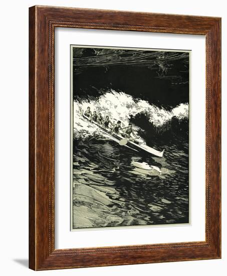 Etching of Outrigger Canoe, Hawaii-null-Framed Art Print