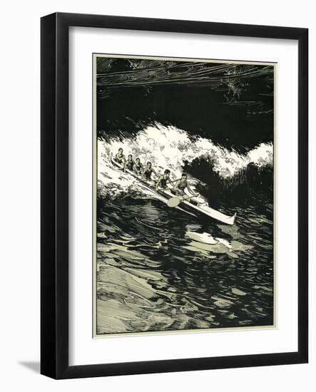 Etching of Outrigger Canoe, Hawaii-null-Framed Art Print