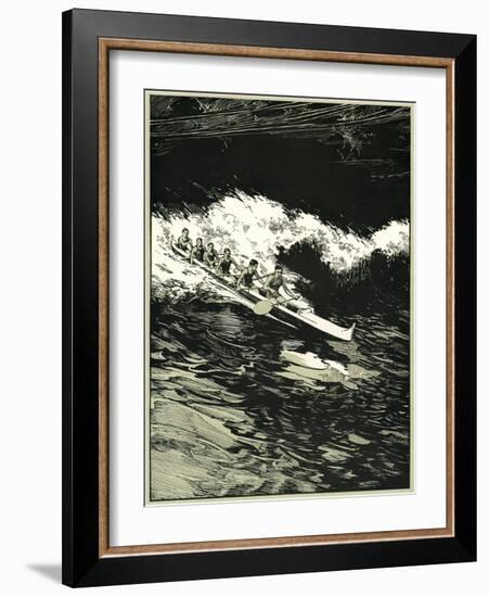 Etching of Outrigger Canoe, Hawaii-null-Framed Art Print