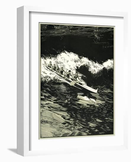 Etching of Outrigger Canoe, Hawaii-null-Framed Art Print