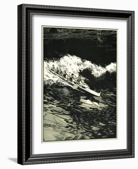 Etching of Outrigger Canoe, Hawaii-null-Framed Art Print