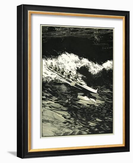 Etching of Outrigger Canoe, Hawaii-null-Framed Art Print