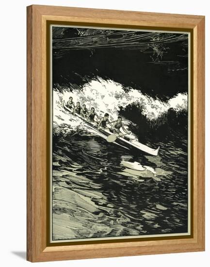 Etching of Outrigger Canoe, Hawaii-null-Framed Stretched Canvas