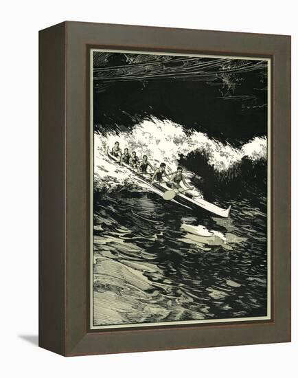 Etching of Outrigger Canoe, Hawaii-null-Framed Stretched Canvas