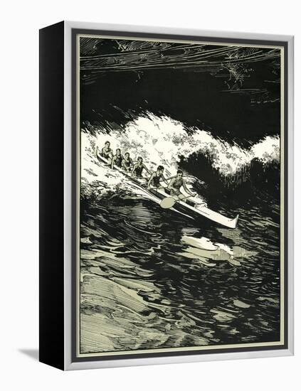 Etching of Outrigger Canoe, Hawaii-null-Framed Stretched Canvas