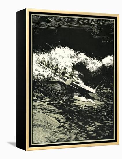 Etching of Outrigger Canoe, Hawaii-null-Framed Stretched Canvas