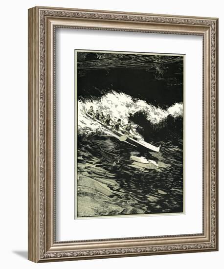 Etching of Outrigger Canoe, Hawaii-null-Framed Premium Giclee Print