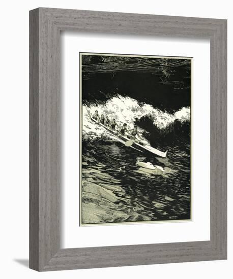 Etching of Outrigger Canoe, Hawaii-null-Framed Premium Giclee Print