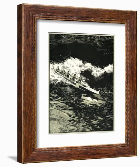 Etching of Outrigger Canoe, Hawaii-null-Framed Premium Giclee Print