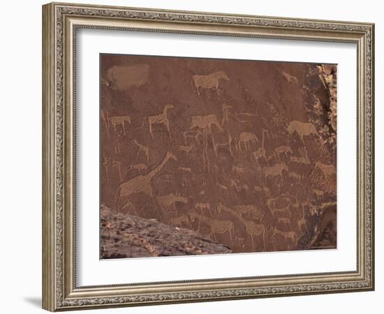 Etchings on Sandstone, 6000 Years Old, Finest Rock Art in Africa, Damaraland, Namibia-Tony Waltham-Framed Photographic Print