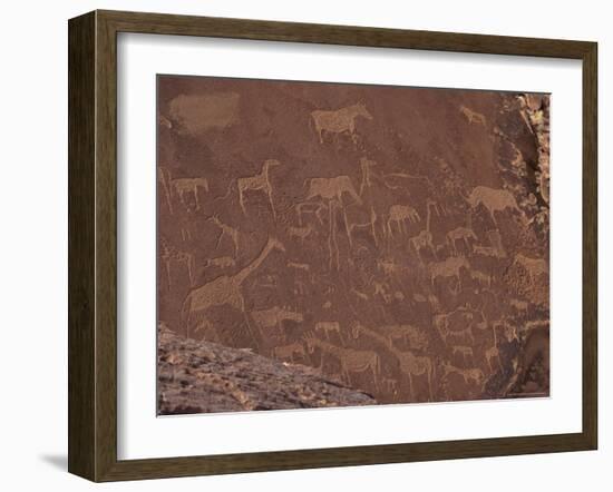 Etchings on Sandstone, 6000 Years Old, Finest Rock Art in Africa, Damaraland, Namibia-Tony Waltham-Framed Photographic Print