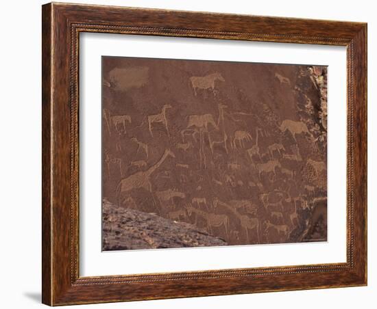 Etchings on Sandstone, 6000 Years Old, Finest Rock Art in Africa, Damaraland, Namibia-Tony Waltham-Framed Photographic Print