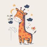 Hand Drawn Vector Illustration of Cute Giraffe Slipping in the Night/Can Be Used for Kid's or Baby'-Eteri Davinski-Framed Art Print