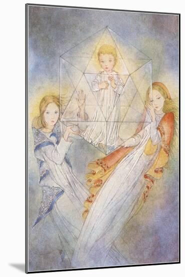 Ethereal Girls with Child in Magic Prism-null-Mounted Art Print