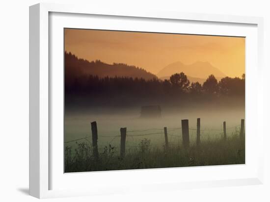 Ethereal Mount Rainier beyond the misty Nisqually Valley near Ashford, Washington-Art Wolfe-Framed Art Print