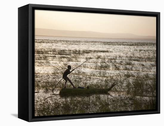 Ethiopia, Lake Awassa; a Young Boy Punts a Traditional Reed Tankwa Through the Reeds-Niels Van Gijn-Framed Premier Image Canvas