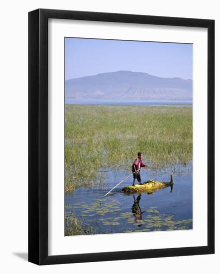 Ethiopia, Lake Awassa; a Young Boy Punts a Traditional Reed Tankwa Through the Reeds-Niels Van Gijn-Framed Photographic Print