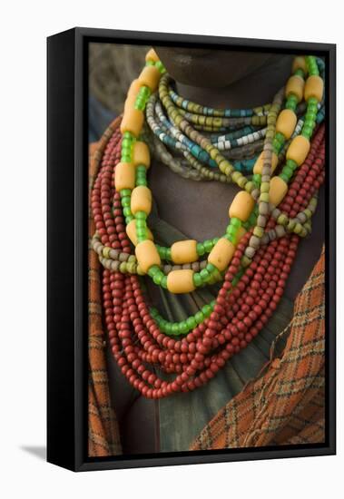 Ethiopia: Lower Omo River Basin, Omo Delta, a woman's beaded necklaces-Alison Jones-Framed Premier Image Canvas