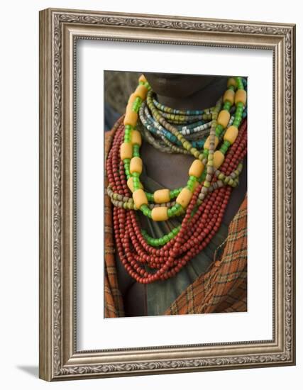 Ethiopia: Lower Omo River Basin, Omo Delta, a woman's beaded necklaces-Alison Jones-Framed Photographic Print