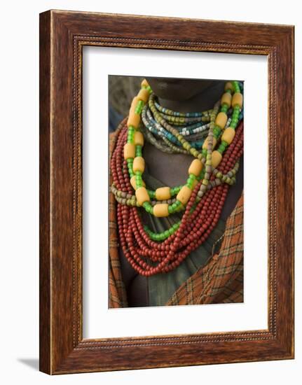 Ethiopia: Lower Omo River Basin, Omo Delta, a woman's beaded necklaces-Alison Jones-Framed Photographic Print