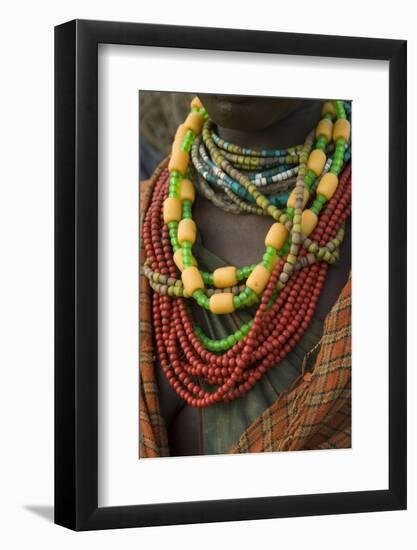 Ethiopia: Lower Omo River Basin, Omo Delta, a woman's beaded necklaces-Alison Jones-Framed Photographic Print