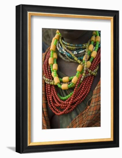 Ethiopia: Lower Omo River Basin, Omo Delta, a woman's beaded necklaces-Alison Jones-Framed Photographic Print