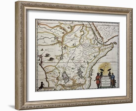 Ethiopia Old Map. Created By Joan Blaeu, Published In Amsterdam 1650-marzolino-Framed Art Print