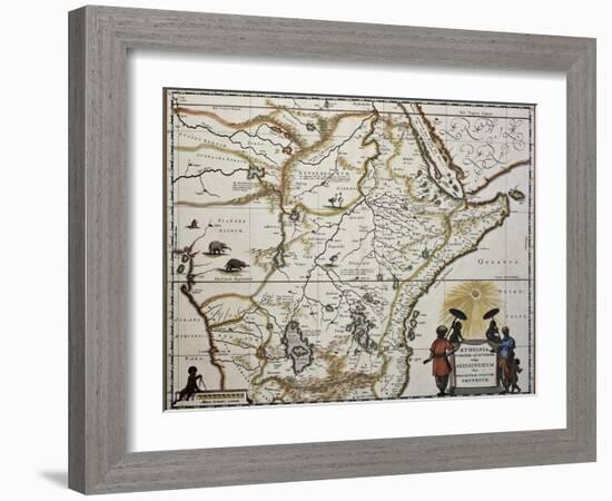 Ethiopia Old Map. Created By Joan Blaeu, Published In Amsterdam 1650-marzolino-Framed Art Print