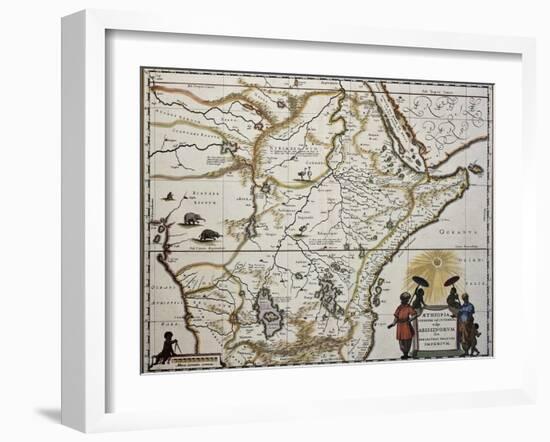 Ethiopia Old Map. Created By Joan Blaeu, Published In Amsterdam 1650-marzolino-Framed Art Print