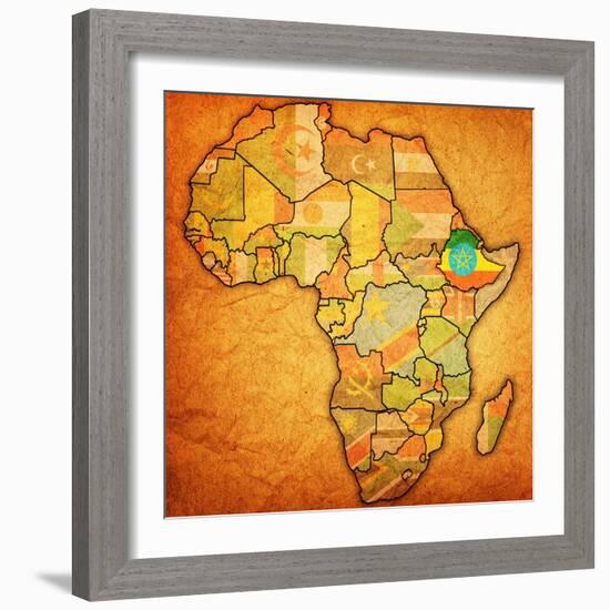 Ethiopia on Actual Map of Africa-michal812-Framed Art Print