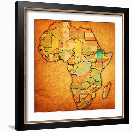 Ethiopia on Actual Map of Africa-michal812-Framed Art Print