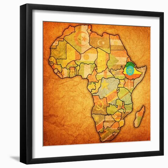 Ethiopia on Actual Map of Africa-michal812-Framed Art Print