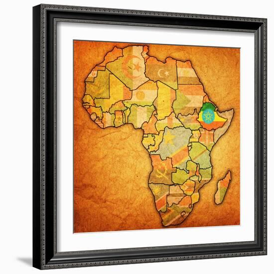 Ethiopia on Actual Map of Africa-michal812-Framed Art Print