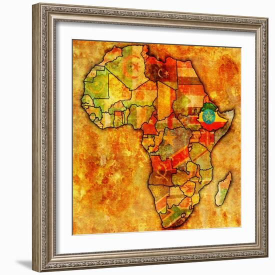 Ethiopia on Actual Map of Africa-michal812-Framed Art Print