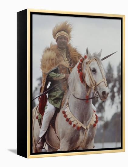 Ethiopian Horseman During British Queen Elizabeth II's Visit-John Loengard-Framed Premier Image Canvas