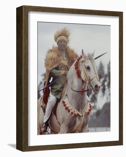 Ethiopian Horseman During British Queen Elizabeth II's Visit-John Loengard-Framed Photographic Print