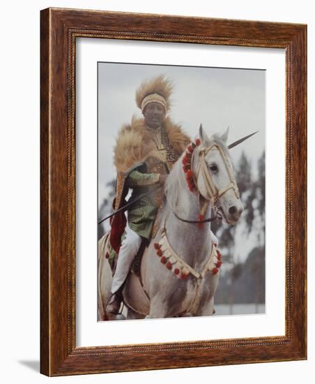 Ethiopian Horseman During British Queen Elizabeth II's Visit-John Loengard-Framed Photographic Print