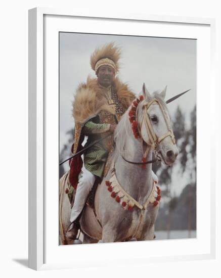 Ethiopian Horseman During British Queen Elizabeth II's Visit-John Loengard-Framed Photographic Print