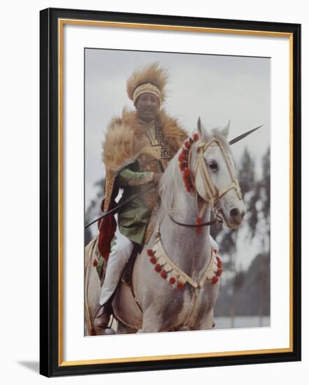 Ethiopian Horseman During British Queen Elizabeth II's Visit-John Loengard-Framed Photographic Print