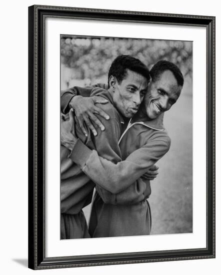 Ethiopian Runners Abebe Bikila and Mamo Wolde During Exhibition Race at Berlin Olympic Stadium-null-Framed Premium Photographic Print